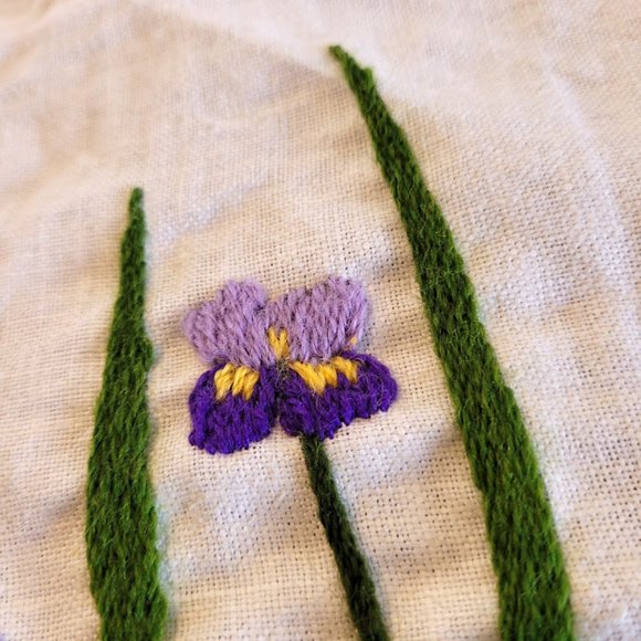 Vintage 1972 Embroidery Handmade Asian Lady Geisha Iris Slow Stitch Cottagecore - Picture 13 of 14